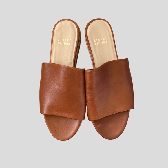 Stuart Weitzman Flat-out Leather & Cork Flatform Slides, Size 6.5 - Picture 2 of 6